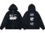 Enfants Riches Déprimés Horizontal Art & Grid Back Zip-Up Hoodie - Washed Black