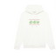 Drôle de Monsieur White Green Logo and Pink Striped Box Graphic Print Heavyweight Fleece-Lined Drawstring Hoodie