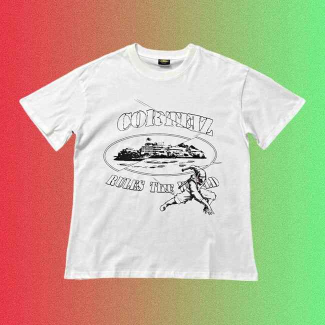 Corteiz Black & White Alcatraz Hands Graphic T-Shirt Main Image