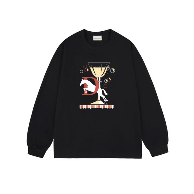 Drôle de Monsieur Black Wine Glass & Horse Graphic Print Long Sleeve Crewneck Sweatshirt Hover Image
