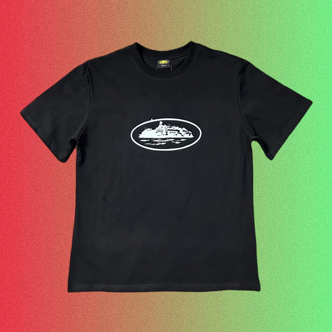 Corteiz Black & White Alcatraz Island Logo T-Shirt Hover Image