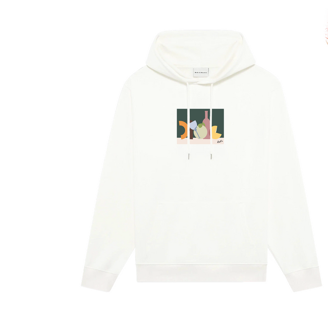 Drôle de Monsieur White Abstract Still Life Graphic Print Heavyweight Fleece-Lined Drawstring Hoodie Hover Image