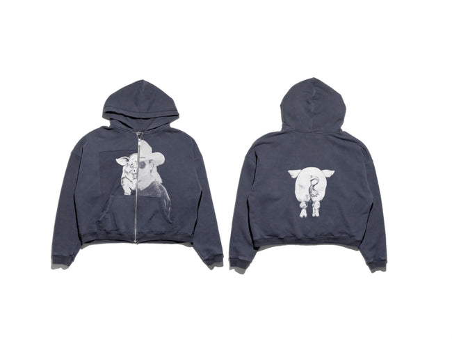 Enfants Riches Déprimés Animal Graphic Front & Back Zip-Up Hoodie - Washed Black Hover Image