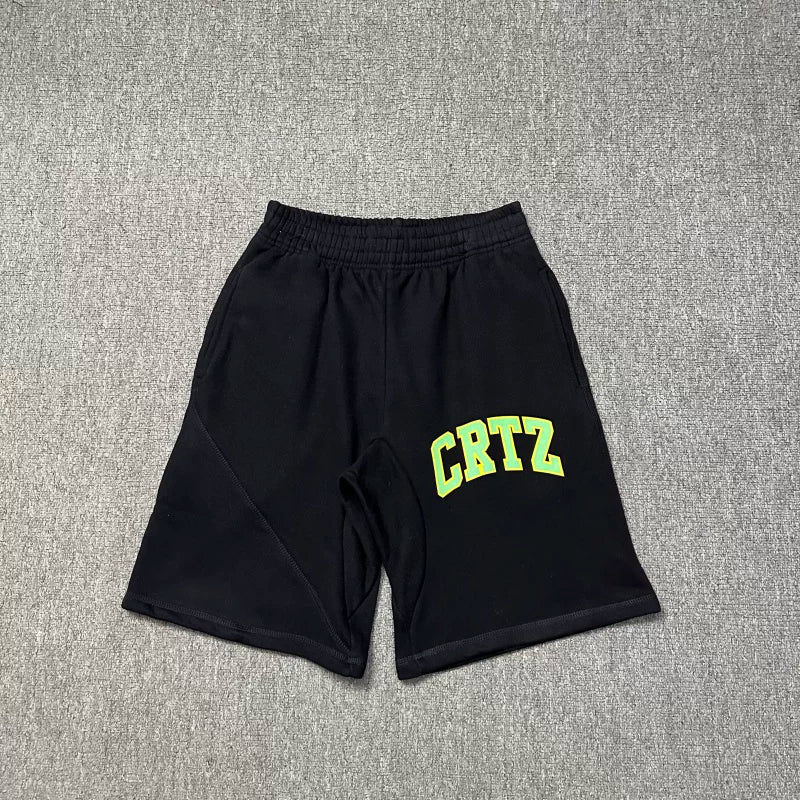 Corteiz Collegiate Arc Logo Heavyweight Shorts - Black green