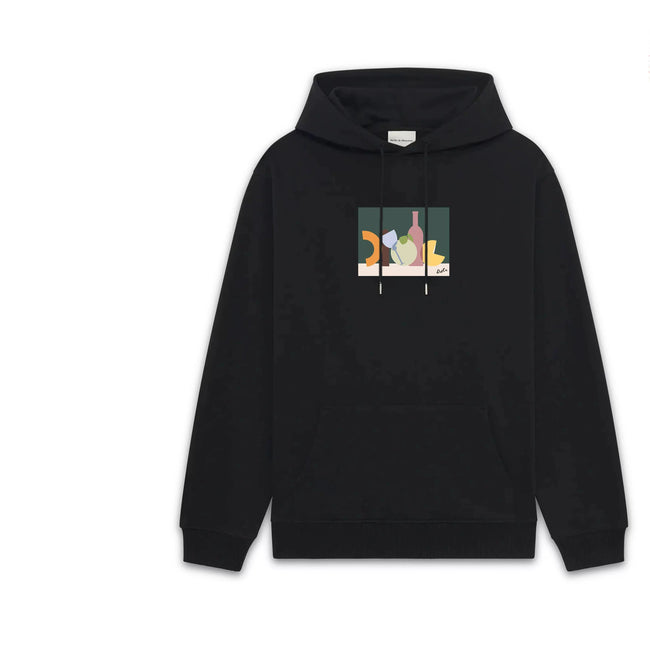 Drôle de Monsieur Black Abstract Still Life Graphic Print Heavyweight Fleece-Lined Drawstring Hoodie Hover Image
