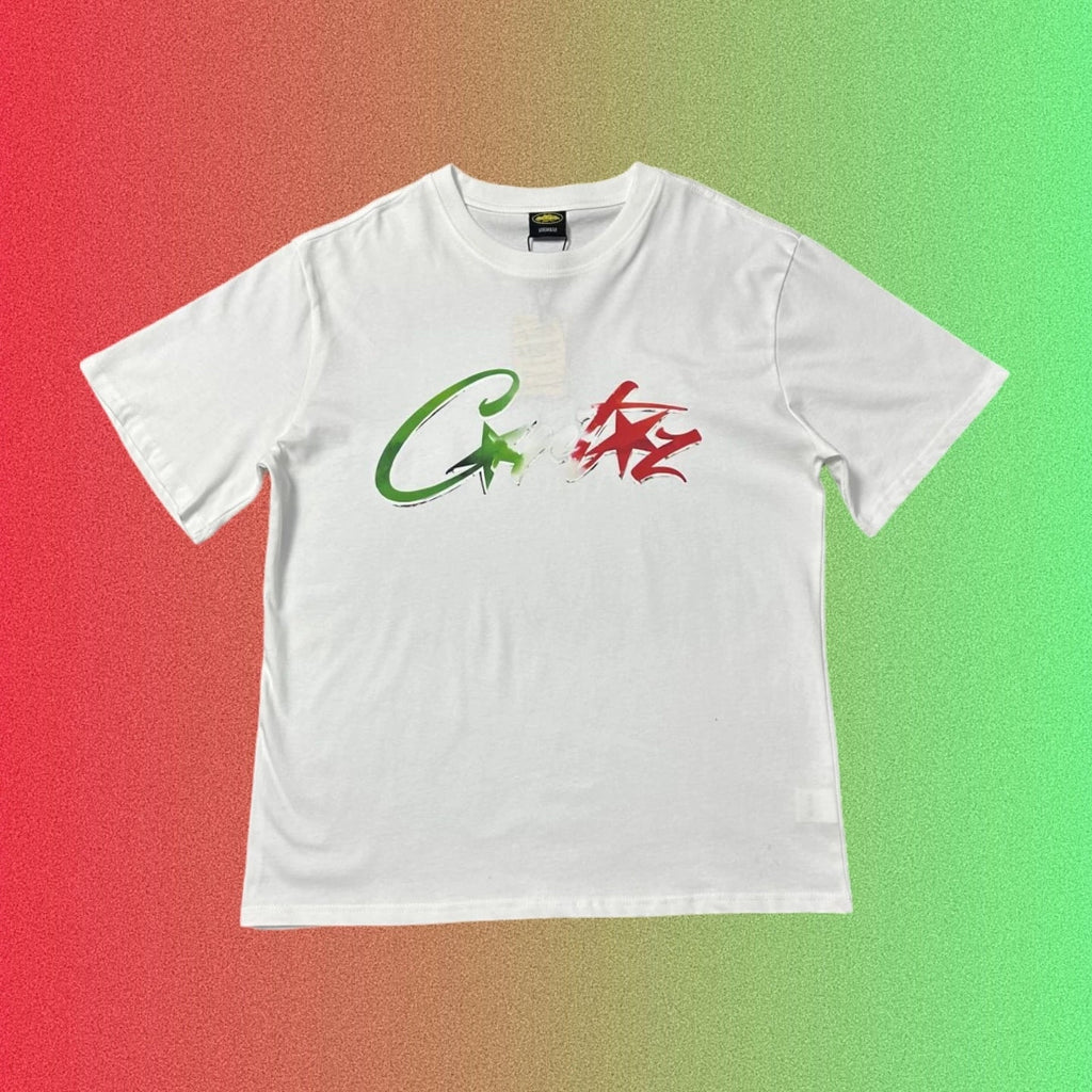 Corteiz Script Logo Green and Red Black T-Shirt