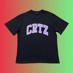 Corteiz Arch Logo Purple Typography Black T-Shirt