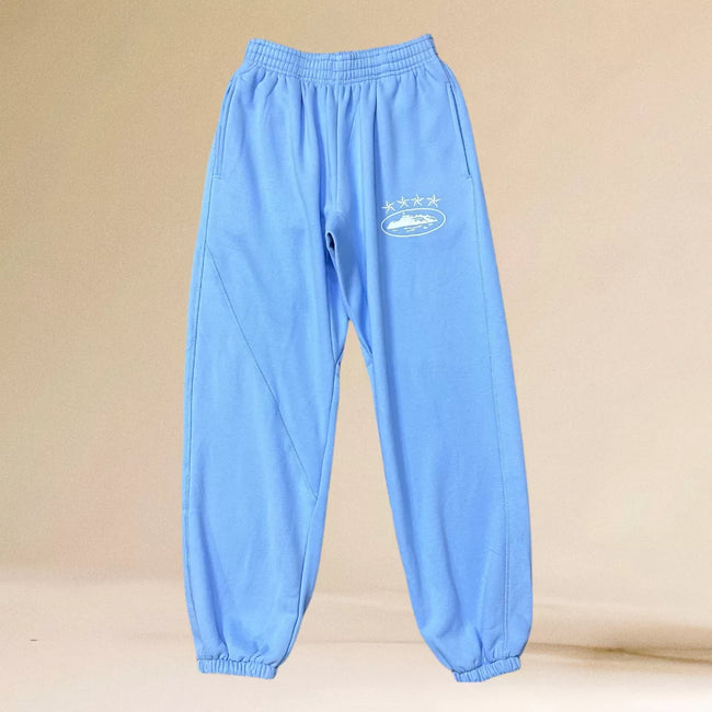 Corteiz Light Blue & White 5-Star Alcatraz Island Logo Sweatpants Hover Image