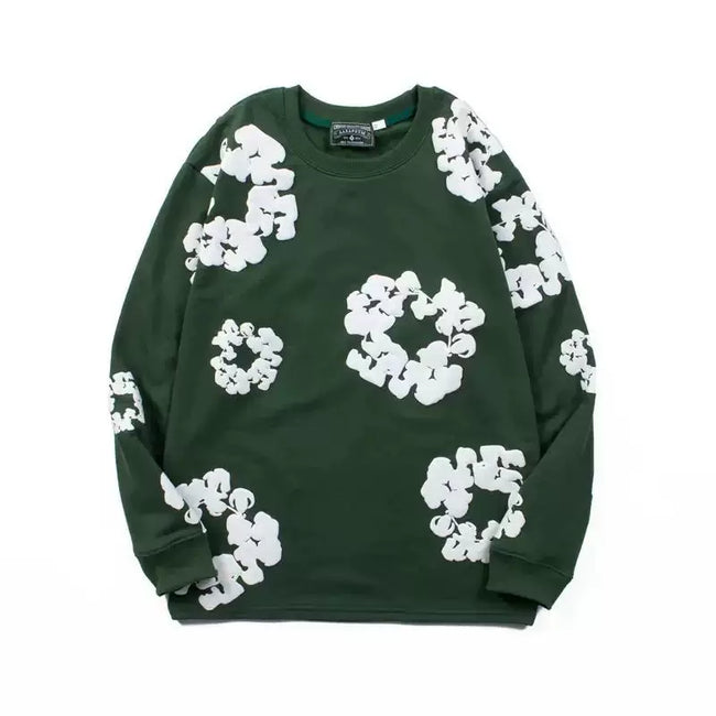"Denim Tears" Dark Green Floral Pattern Full-Zip Hoodie Hover Image