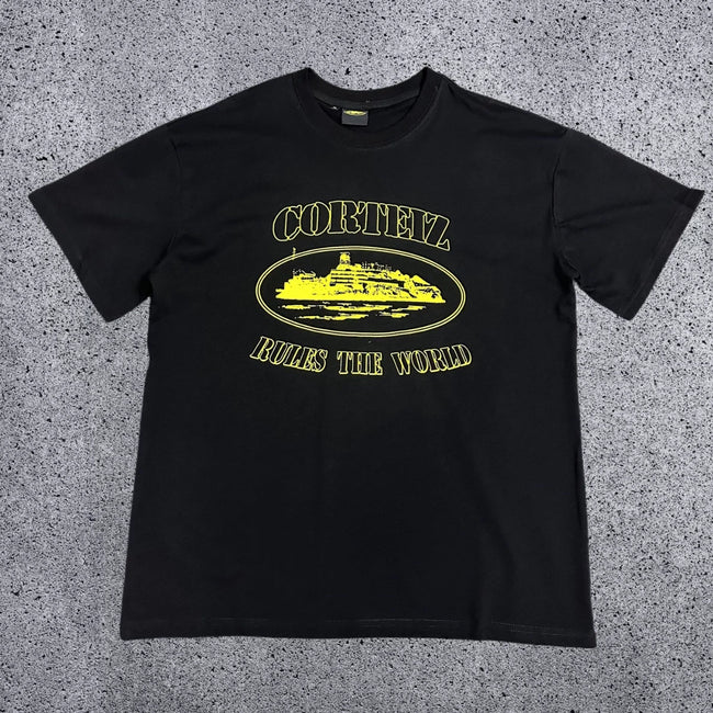 Corteiz "Rules The World" Alcatraz Graphic Tee (Black & Yellow Edition) Hover Image