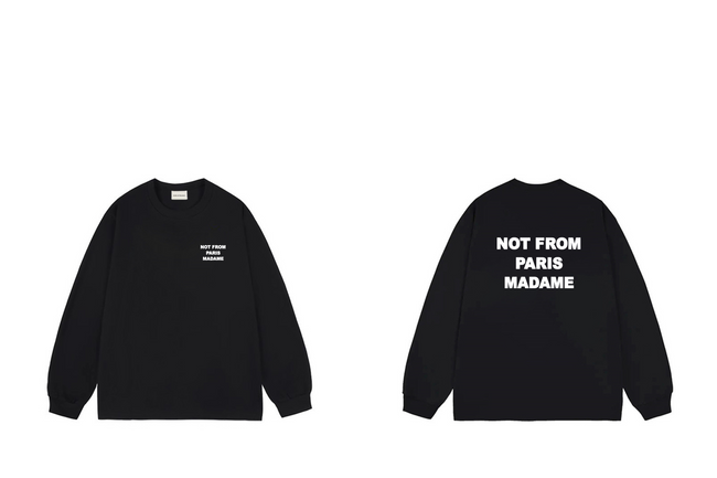 Drôle de Monsieur Black "Not From Paris Madame" Lettering Print Long Sleeve Crewneck Sweatshirt Hover Image