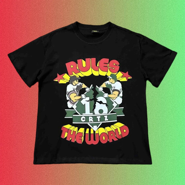 Corteiz Rules The World Baseball Graphic Black T-Shirt Hover Image