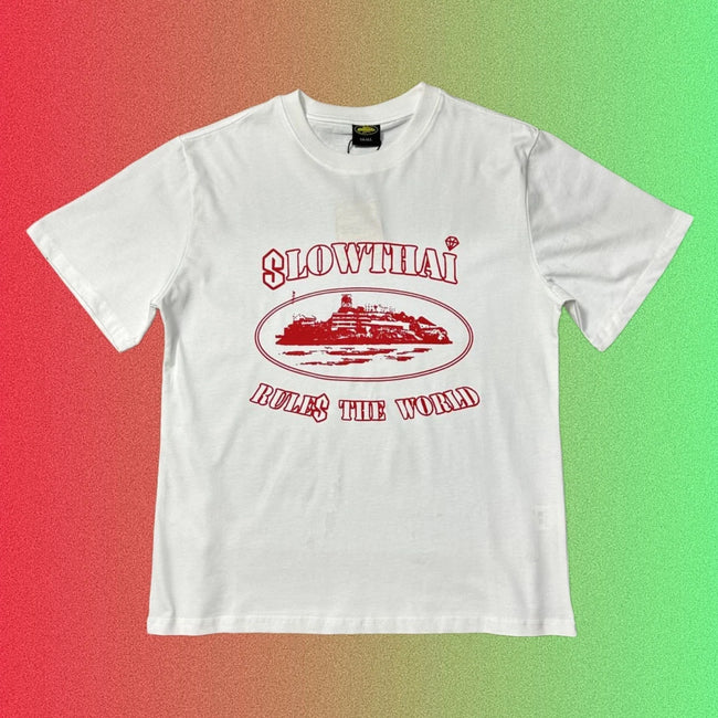 Slowthai Rules The World Vintage Oval Ship Logo Graphic White T-Shirt Hover Image