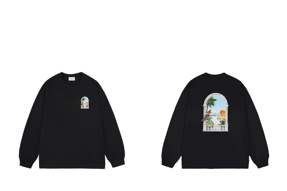 Drôle de Monsieur Black Tropical Window Arch Graphic Print Long Sleeve Crewneck Sweatshirt