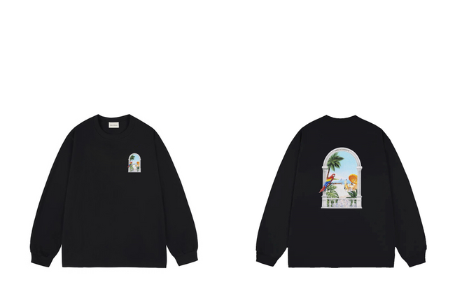 Drôle de Monsieur Black Tropical Window Arch Graphic Print Long Sleeve Crewneck Sweatshirt Hover Image