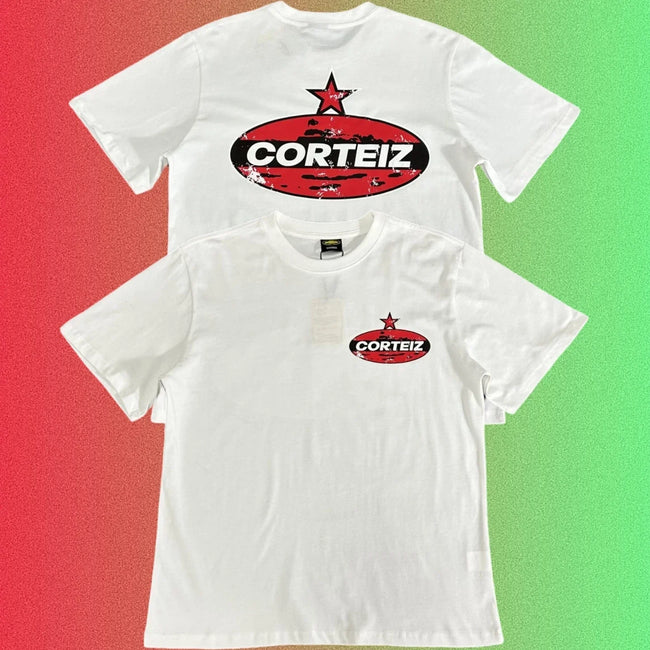 Corteiz Red Star Oval Logo Graphic Black T-Shirt (Front & Back Print) Main Image