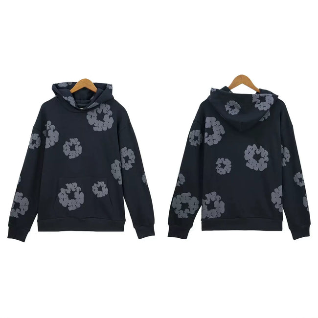 "Denim Tears" Dark Navy/Grey Floral Pattern Full-Zip Hoodie Hover Image