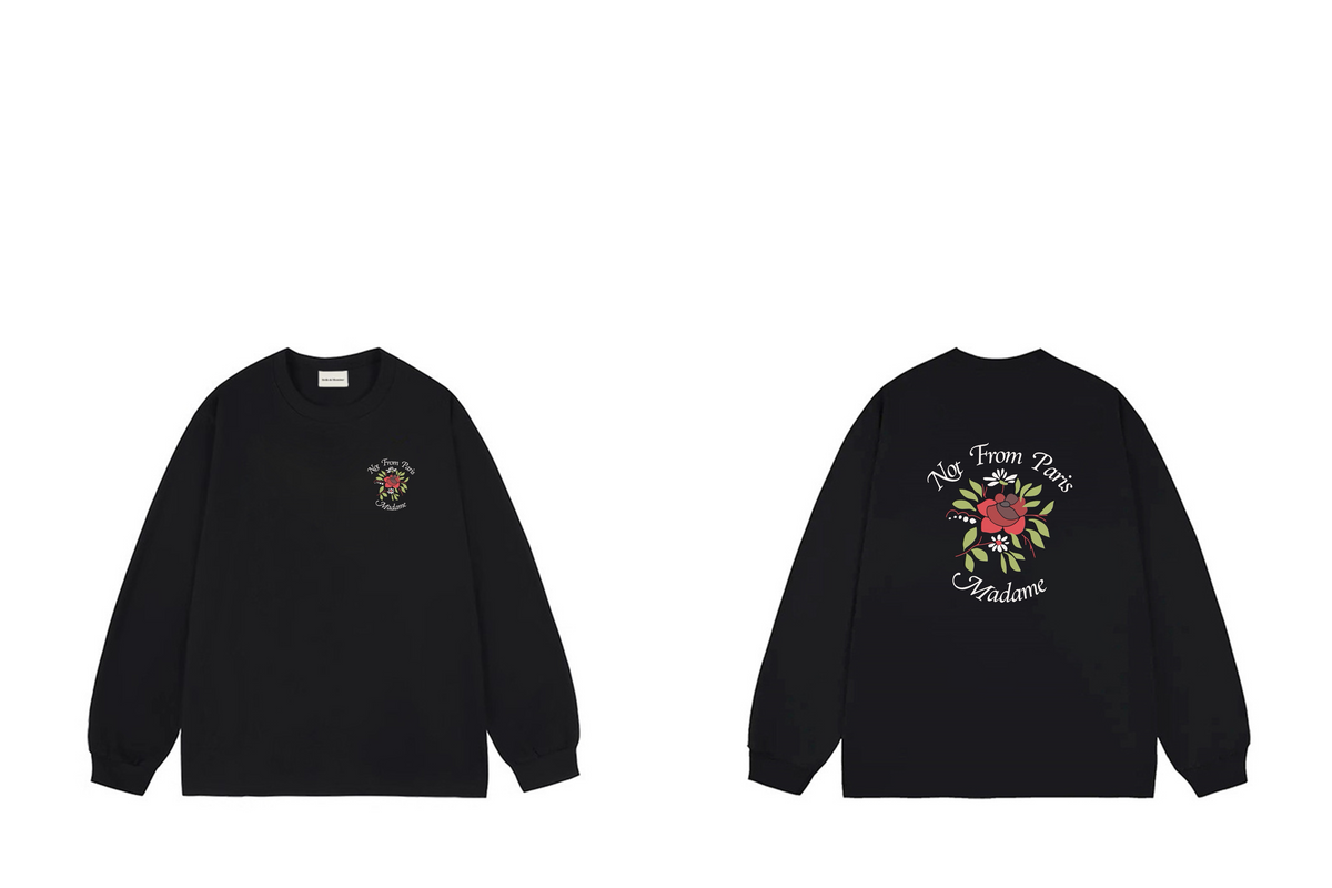 Drôle de Monsieur Black Rose Graphic Print Long Sleeve Crewneck Sweatshirt