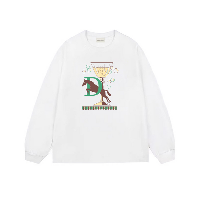 Drôle de Monsieur White Champagne Glass and Jumping Horse Graphic Print Long Sleeve Crewneck Sweatshirt Hover Image
