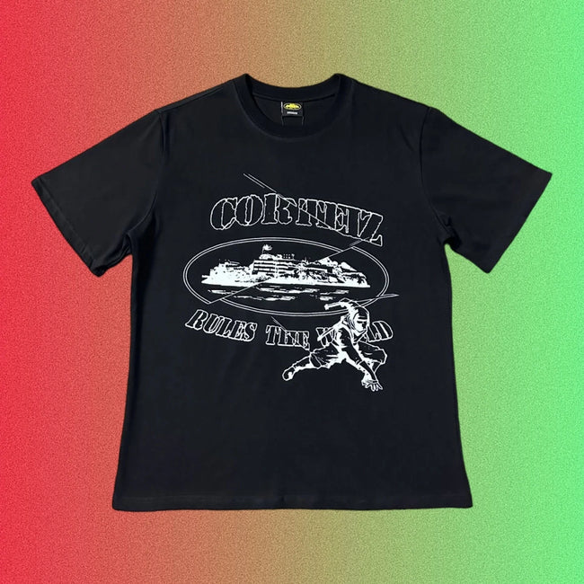 Corteiz Black & White Alcatraz Hands Graphic T-Shirt Hover Image