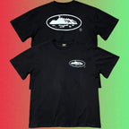 Corteiz Classic Oval Ship Logo Small Front & Large Back Print Black T-Shirt