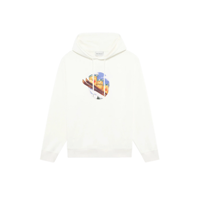 Drôle de Monsieur White Ski Graphic Heavyweight Fleece-Lined Drawstring Hoodie Hover Image