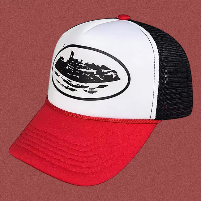 Corteiz Bold Red Oval Ship Logo Trucker Hat - Royal Blue Hover Image