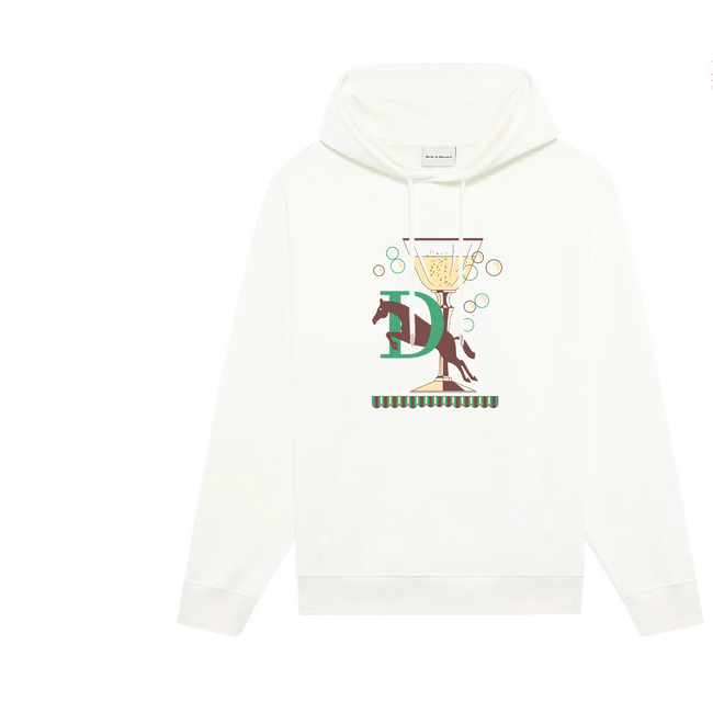 Drôle de Monsieur White Champagne Glass and Jumping Horse Graphic Print Heavyweight Drawstring Hoodie Hover Image