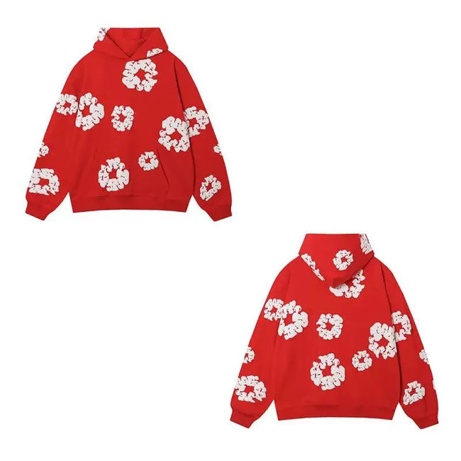 "Denim Tears" Red Floral Pattern Full-Zip Hoodie Hover Image