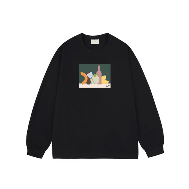 Drôle de Monsieur Black Abstract Still Life Graphic Print Long Sleeve Crewneck Sweatshirt Hover Image