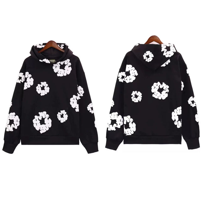 "Denim Tears" Black Floral Pattern Full-Zip Hoodie Hover Image