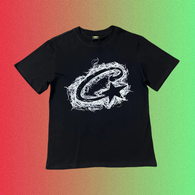 Corteiz Sketch Star C Logo Graphic Black T-Shirt Hover Image