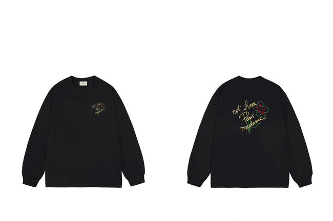 Drôle de Monsieur Black "Not From Paris Madame" Hand-Drawn Floral Graphic Print Long Sleeve Crewneck Sweatshirt Hover Image