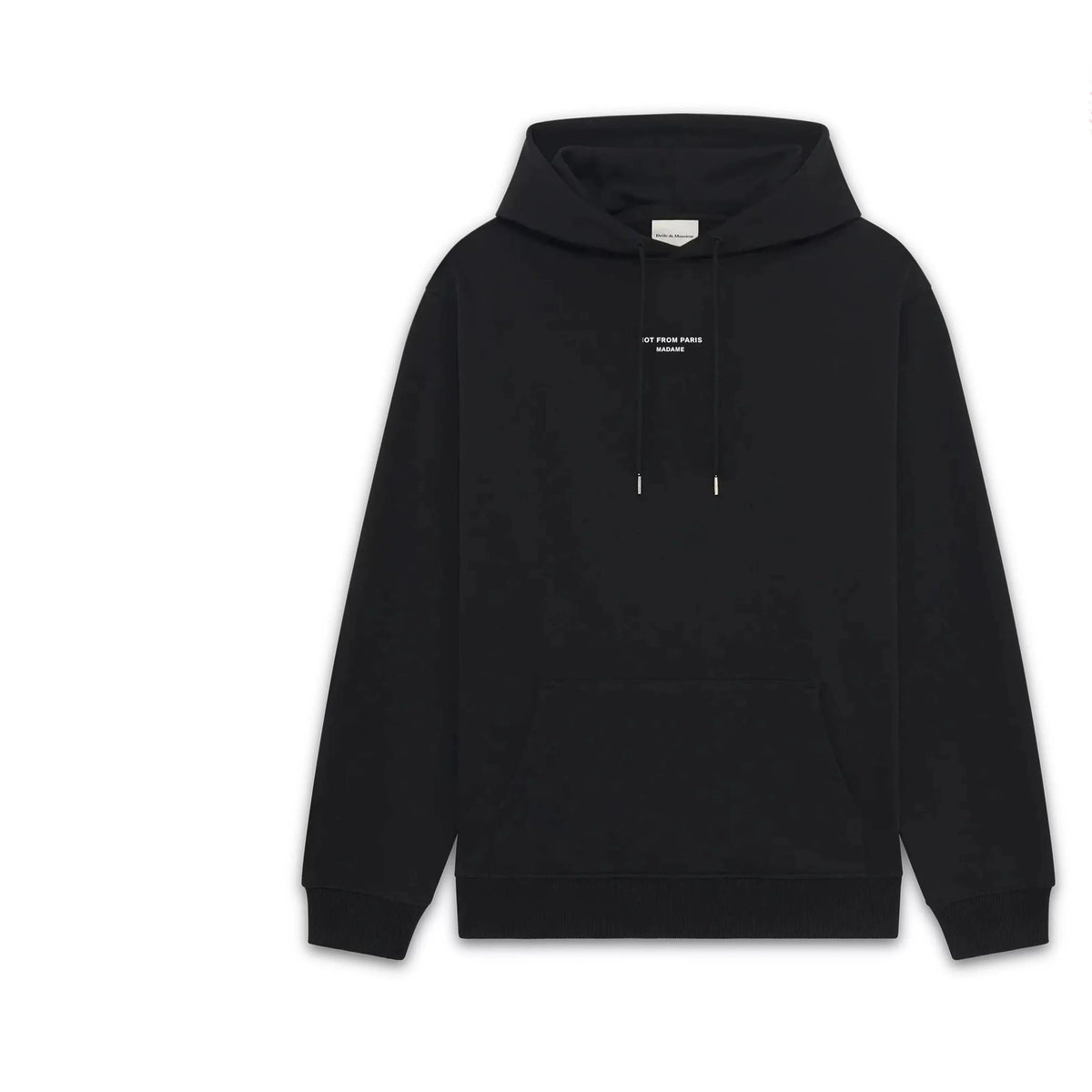 Drôle de Monsieur Black "Not From Paris Madame" Logo Print Heavyweight Drawstring Hoodie