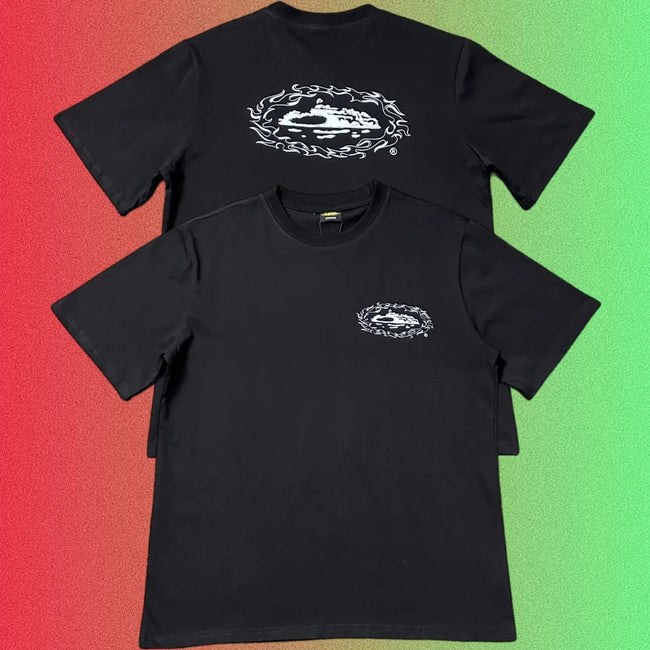Corteiz Island Logo Graphic Black T-Shirt (Front & Back Print) Hover Image