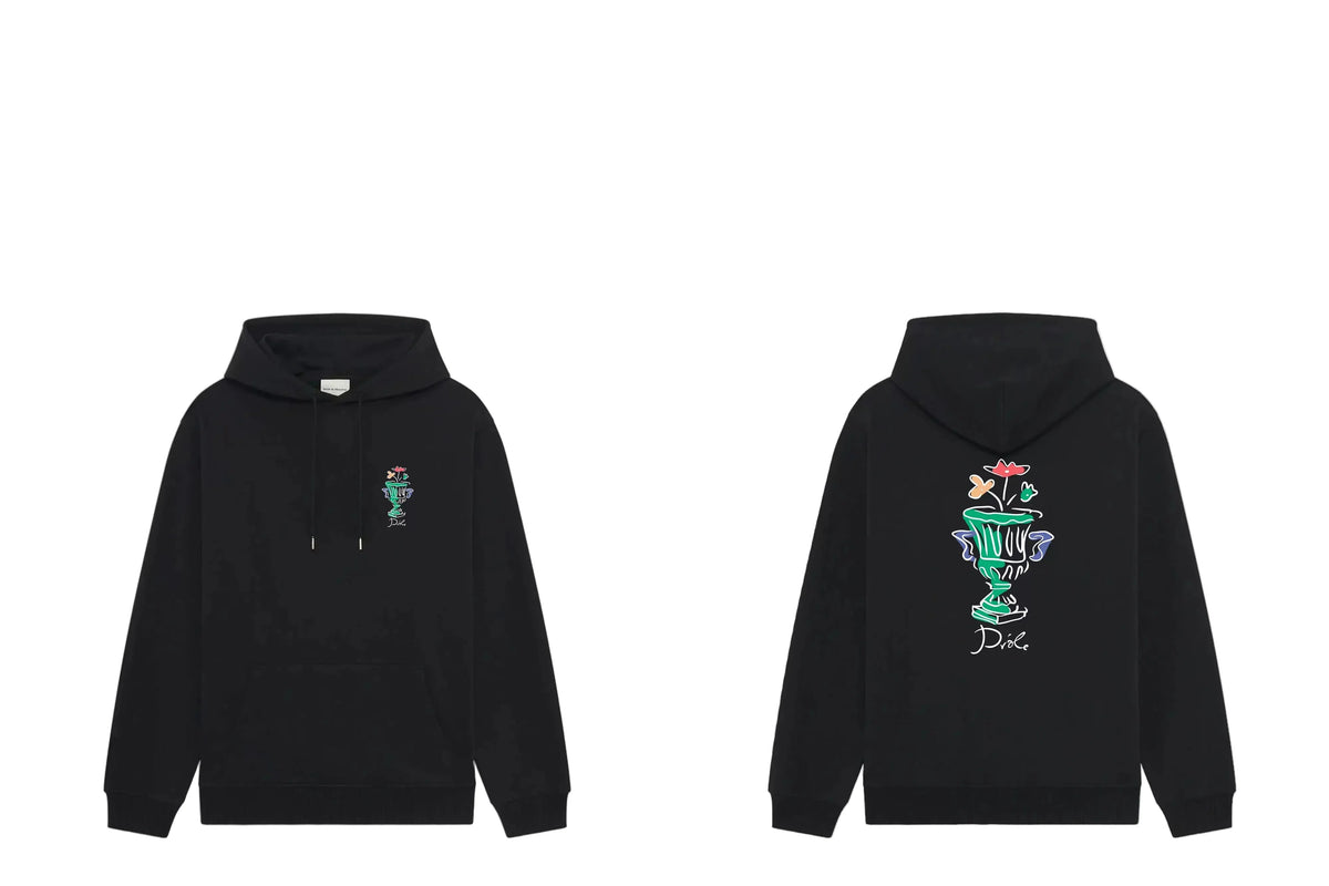Drôle de Monsieur Black Art Illustration Graphic Heavyweight Fleece-Lined Drawstring Hoodie