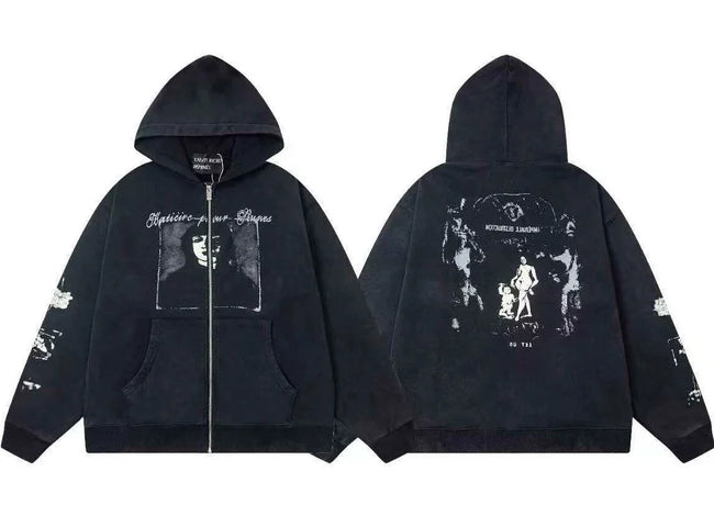 Enfants Riches Déprimés Portrait & Group Art Zip-Up Hoodie - Black Hover Image
