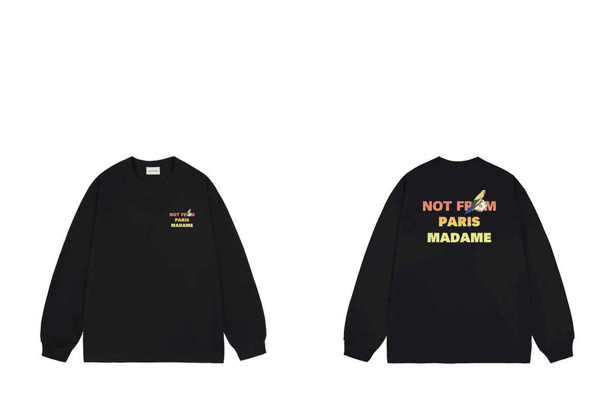 Drôle de Monsieur Black Colorful "Not From Paris Madame" Graphic Print Long Sleeve Crewneck Sweatshirt