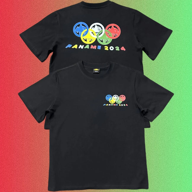 Corteiz Paname 2024 Olympic Rings Graphic Black T-Shirt (Front & Back Print) Hover Image