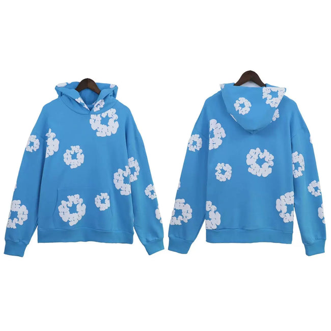 "Denim Tears" Royal Blue Floral Pattern Full-Zip Hoodie Hover Image