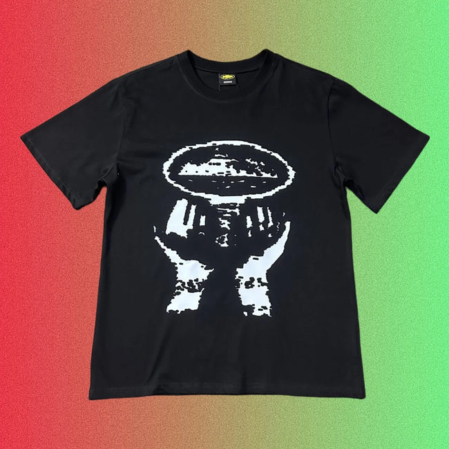 Corteiz Black & White Alcatraz Hands Graphic T-Shirt Hover Image