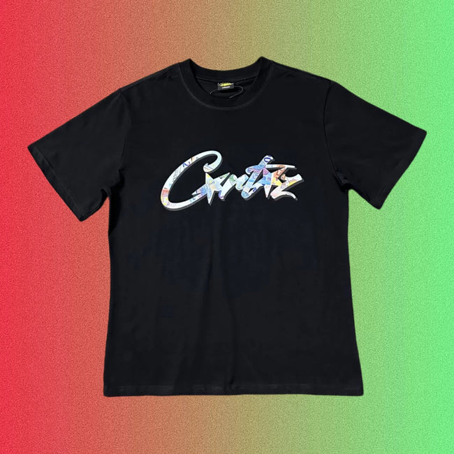 Corteiz Pink Cursive Star Script Logo Graphic Black T-Shirt Hover Image