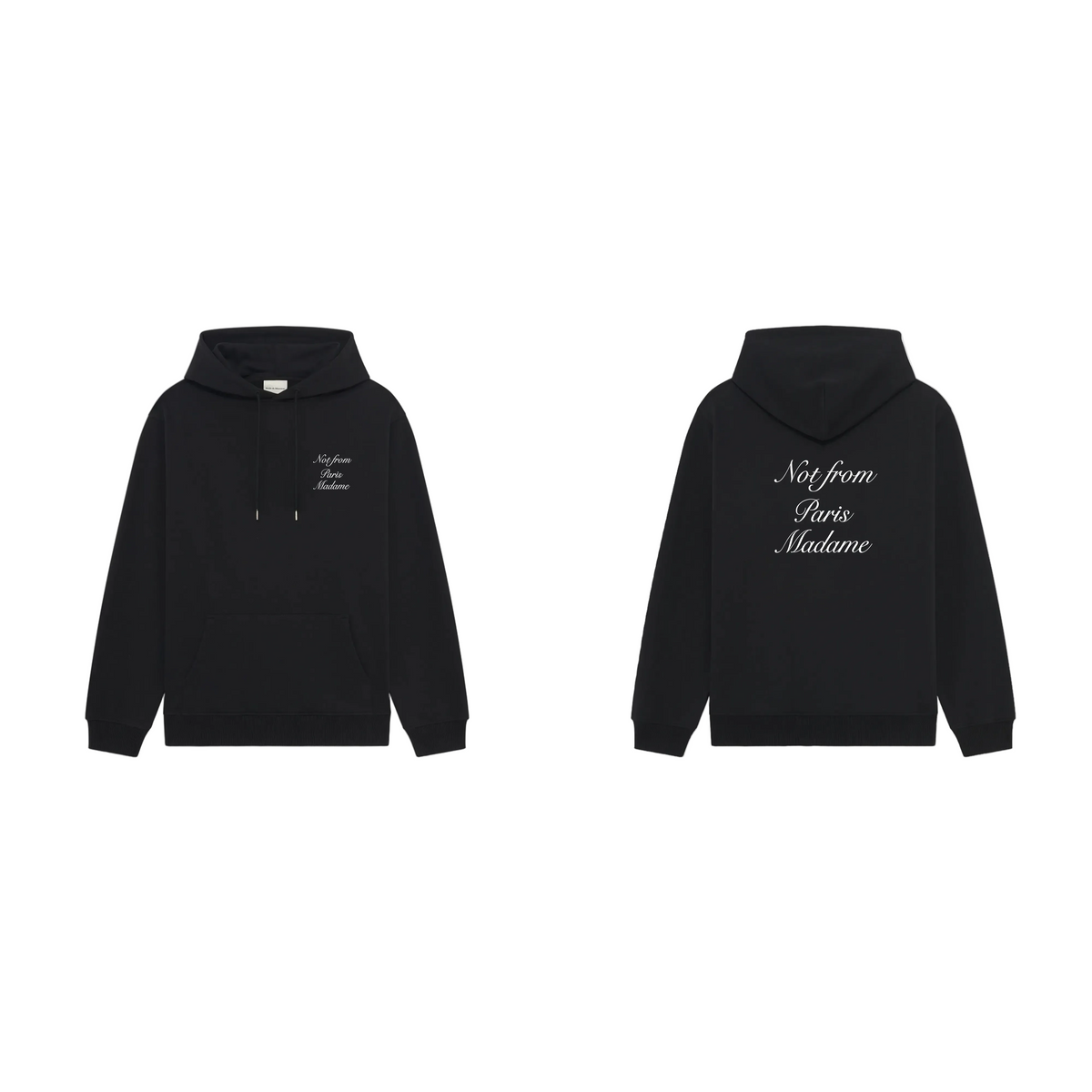 Drôle de Monsieur Black "Not From Paris Madame" Lettering Graphic Print Heavyweight Fleece-Lined Drawstring Hoodie