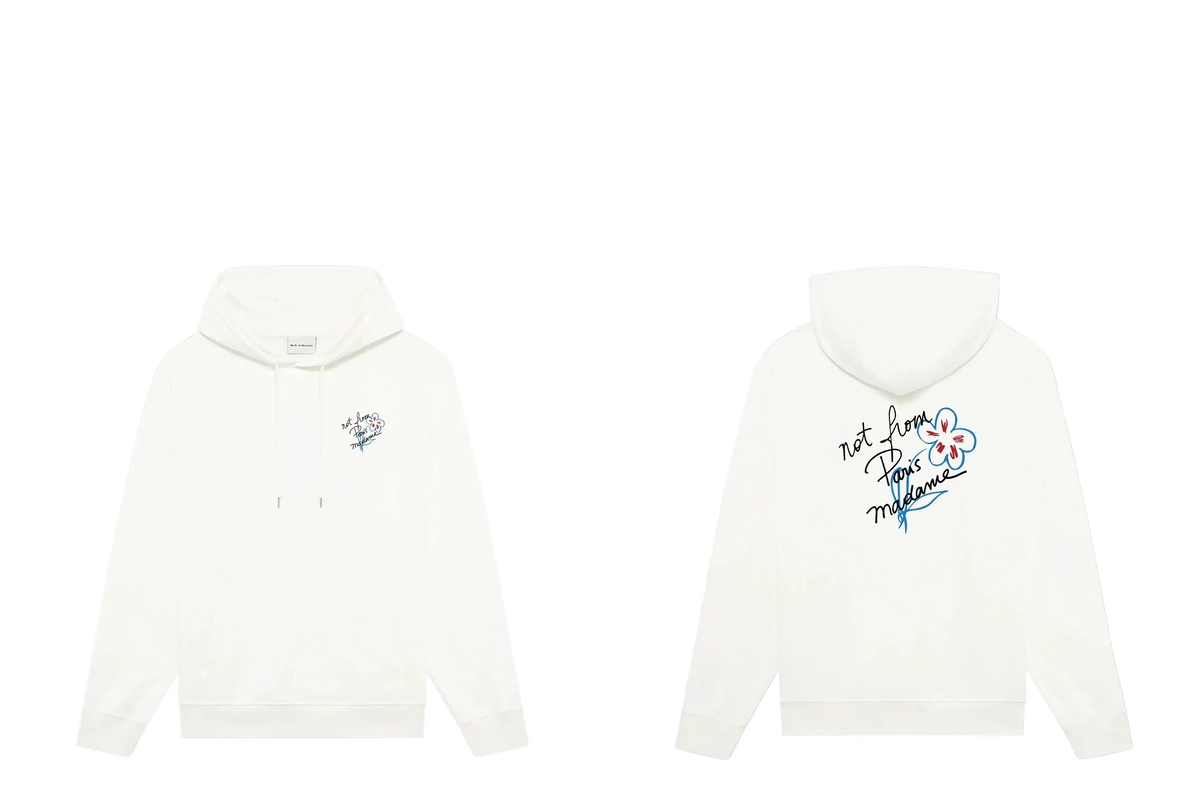 Drôle de Monsieur White Hand-Drawn Floral Graphic Heavyweight Hoodie