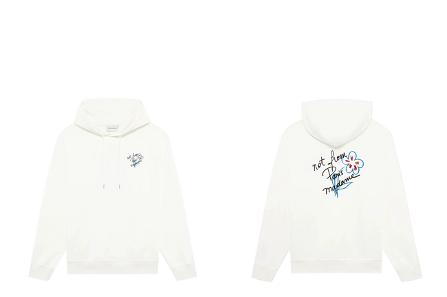 Drôle de Monsieur White Hand-Drawn Floral Graphic Heavyweight Hoodie Hover Image