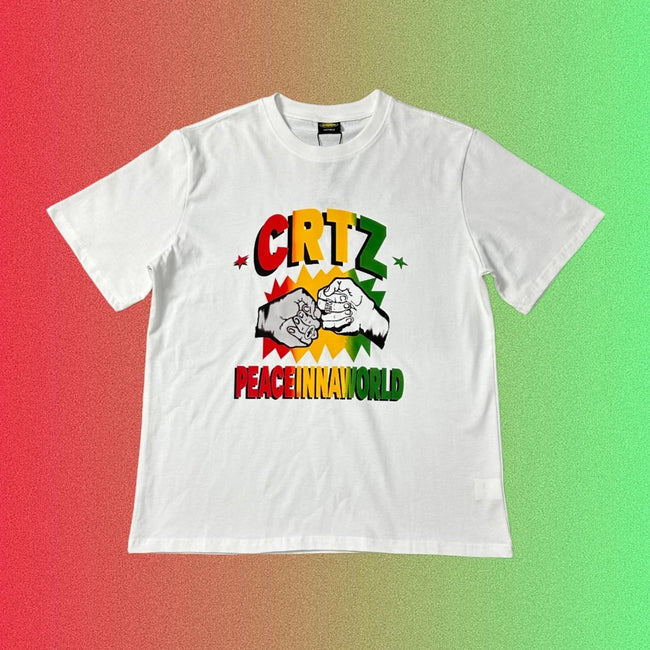 Corteiz CRTZ Peace Inna World Fist Bump Graphic Black T-Shirt Main Image