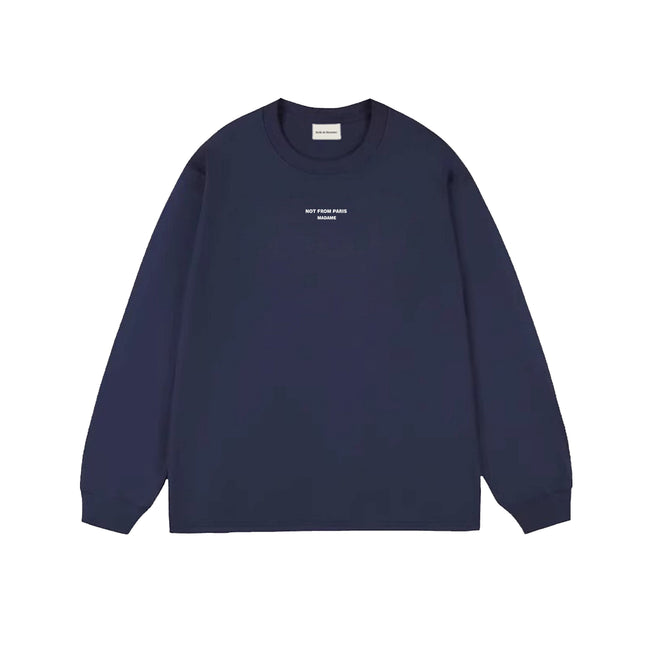 Drôle de Monsieur Navy Blue Small Lettering Logo Long Sleeve Crewneck Sweatshirt Hover Image