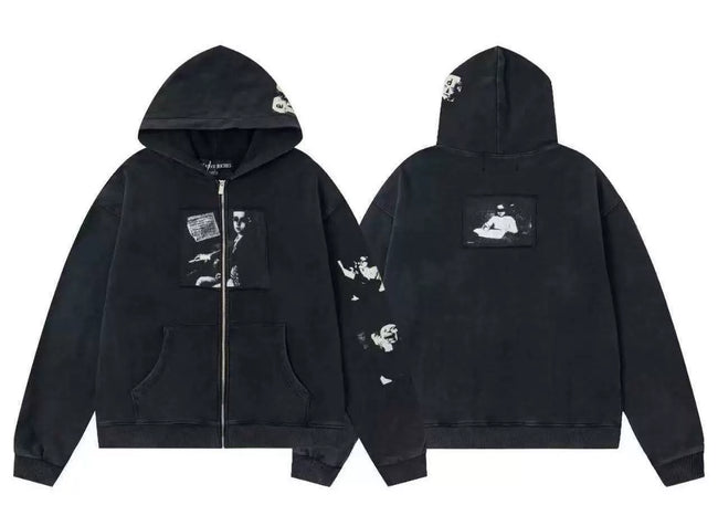 Enfants Riches Déprimés Single Box & Sleeve Patch Zip-Up Hoodie - Washed Black Hover Image