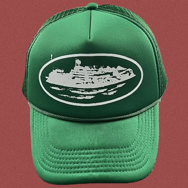 Corteiz Bold White Oval Ship Logo Trucker Hat - Green Hover Image
