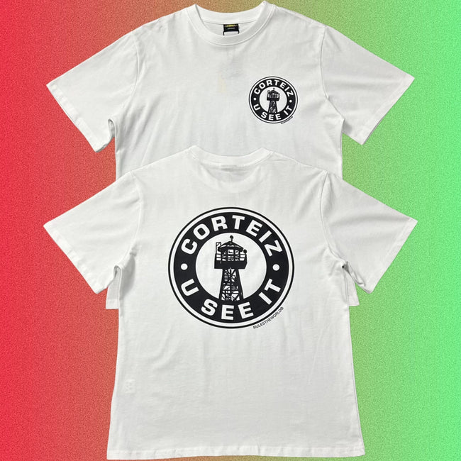 Corteiz U See It Yellow Round Logo Graphic Black T-Shirt (Front & Back Print) Main Image